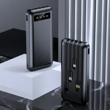 Portable 10000mAh Built-in Cable Smart Power Bank with Digital Display