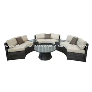 Rattan sectional sofa set, all weather handwoven flat PE rattan, knock down design