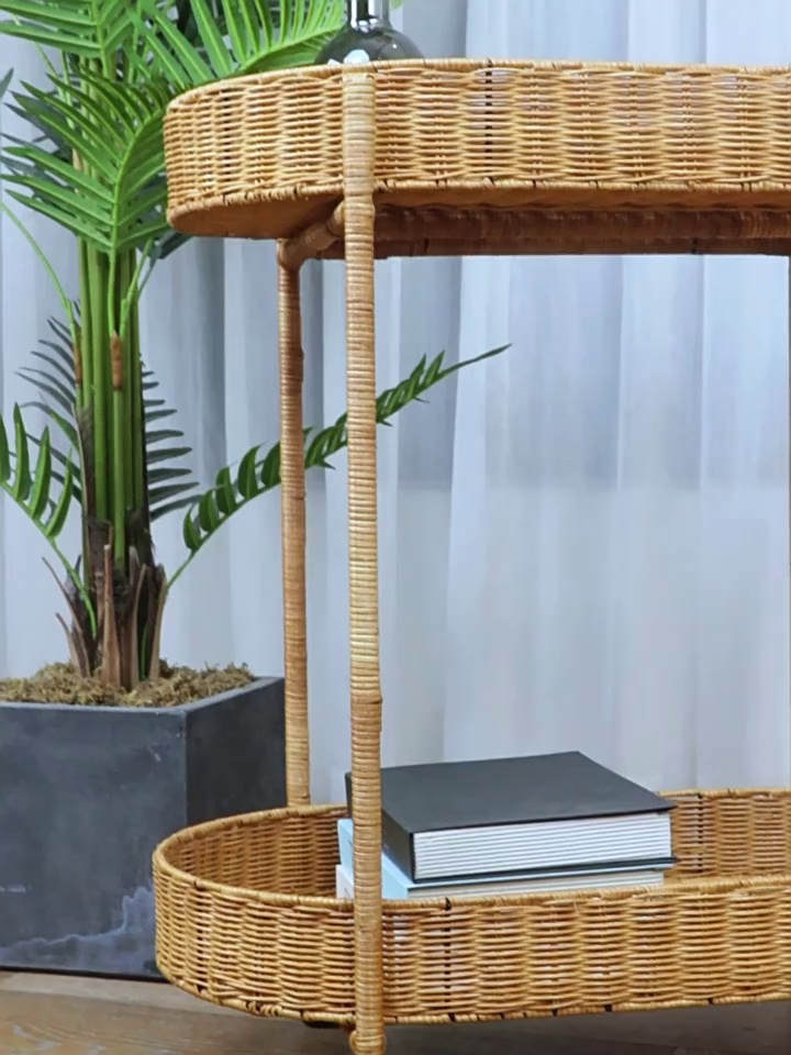 Double Layer Woven Food Cart for Tea Coffee Cake and Beverage Service