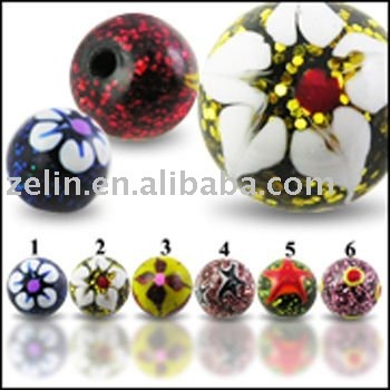 sweet printed picture UV ball acrylic body piercing jewelry,accessories