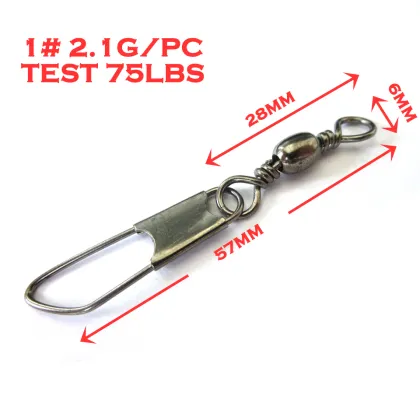 100 pcs 1# Barrel Fishing Swivel With Safety Snap Black Brass Fishing Hook Line Connector Fishing Accessories Barrel Swivels