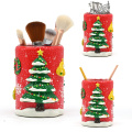 Tanister di tabacco argilloso polimerico fatto a mano con albero di Natale dei cartoni animati, bagliore in vetro borosilicato