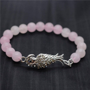 Rose Quartz 8MM Round Beads Stretch Gemstone Bracelet with Diamante alloy parrot Piece