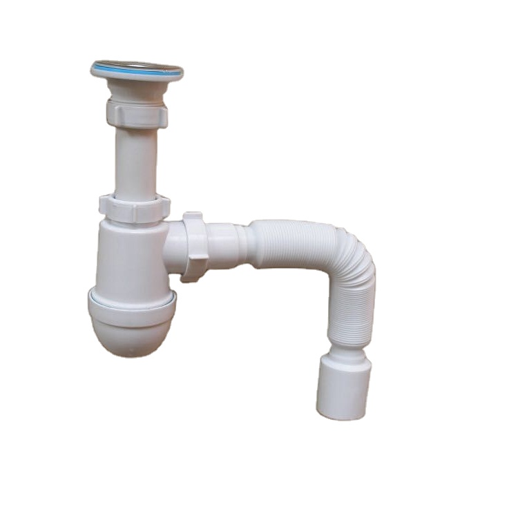 Bathroom kitchen Sink Basin White Plastic Drainer with Strainer and Overflow , Wash Basin Waste & Bottle Trap