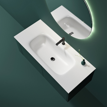 Oleah Modern White Wall-Hung Wash Basin: Durable Solid Surface Bathroom Sink
