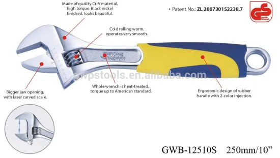 CR - V adjustable wrench with JIS certificate / ANSI standard
