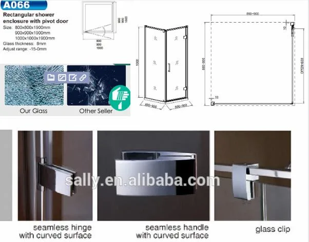 Sally 8 mm 900x900 mm Bisagra enmarcada de aluminio Puerta de ducha de ducha