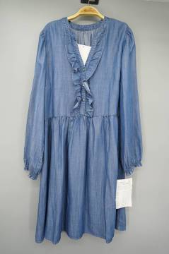 Womens Ruffle Deep V Neck Washed Casual Dress