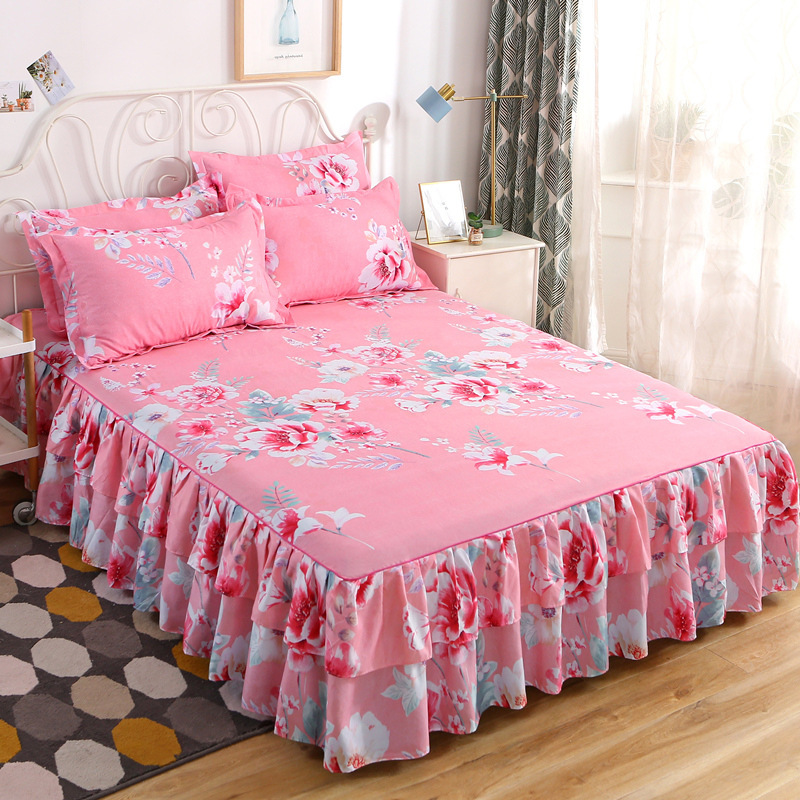 Summer Latex Bed Skirt Three-piece Mat Machine Washable