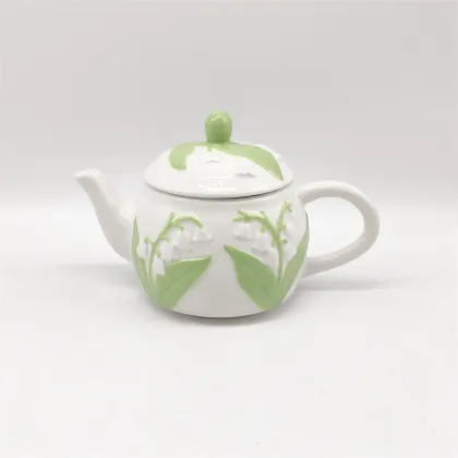 Embossed Lily of the Valley Ceramic Teapot