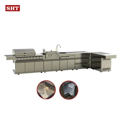 Performance Gas Grill Wood Fired Barbecue Outdoor Kitchen Basket Cabinets