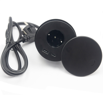 EU Plug Hidden Desktop Socket Recessed Desk Power Grommet with USB-C