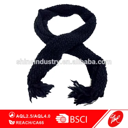 Polyester tassels weave long navy scarf