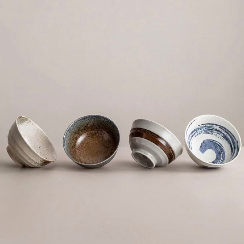 Elegant Brown Floral Asian Bowls with Subtle Texture
