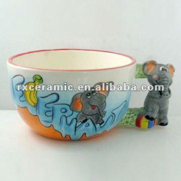 animal design ceramic bowl with animal handle-elephant