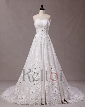 guangzhou wedding dress factory strapless crystal beads wedding dress with cheap price