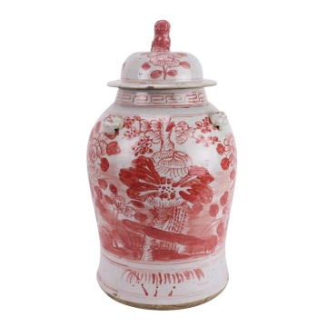 RZEY1218H-RED-S Jingdezhen Red Glazed Ceramic Vase with Lion Head Lid