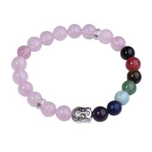 7 Chakra Gemstone Beads Buddhism & Buddha Alloy Blue Rose Quartz Bracelet