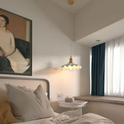 Vintage Pleated Umbrella White Ceramic Shade Chandelier