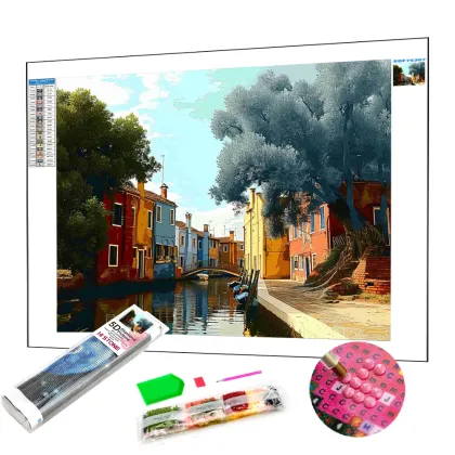 Factory Direct Diamond Painting Art: Colorful Town Landscape for Home Decoration