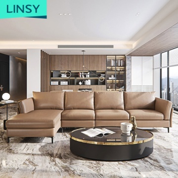 Linsy Luxury Modern Wooden Sofa Set - Vintage Style Leather Sofa for Living Room