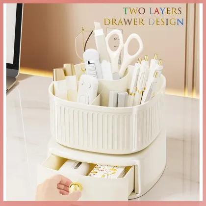 Rotatable Desktop Cosmetics Storage Box & Makeup Brush Organizer