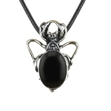 Black Onyx 13X18mm Cabs Antique Silver Alloy Spider Pendant Necklace 45cm Black Cord