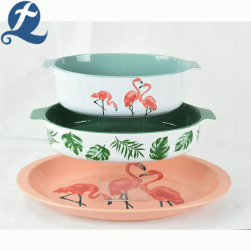 Fashion popular printed ceramic oval binaural baking tray