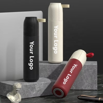 Customizable logo 530ml business gift stainless steel thermos cup women men sports vacuum flask water bottle with Leather lid