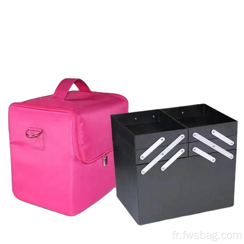 Étui de maquillage de salle de bain étanche à logo personnalisé Multi-couche à double ouverture Sac de maquillage à double ouverture Boîtes d'organisateur Sac de cosmétique avec poignée