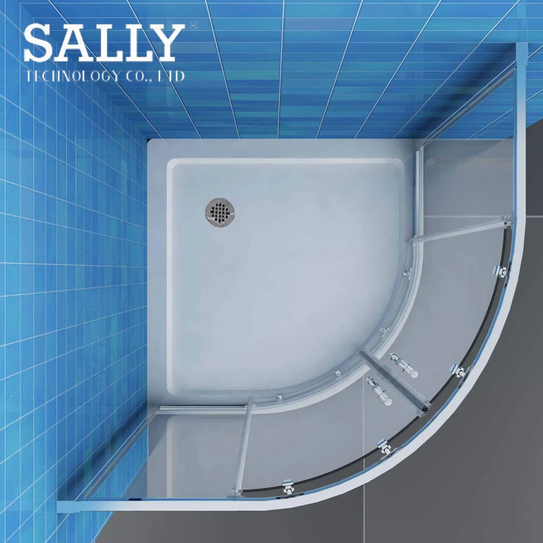 Sally ABS Acrylic Shower Base Corner Round Arc Enclosure Shower Tray 38X38X3 Inch with Behind Offset Drain Single Threshold in White