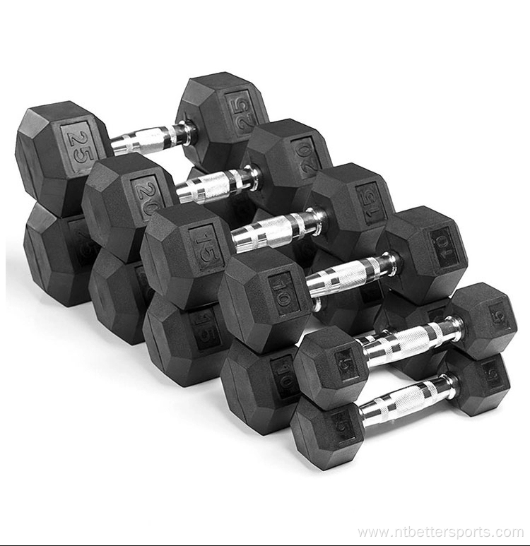 Gym Basic Equipment Rubber Coated Hexagonal Dumbbell