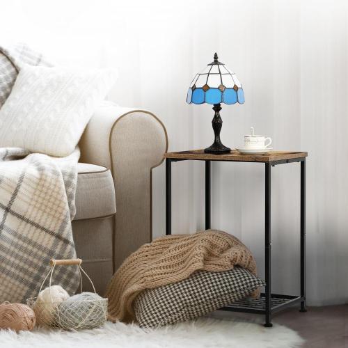 Industrial Slim End Tables Set with Storage Shelf