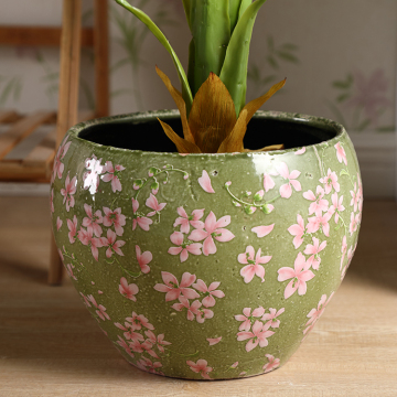 Antique Green Glazed Succulent Flower Pots: Porcelain Plant Pots with Beautiful Flower Patterns for Home Decoration