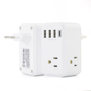 USB-C, 220-250V, 10A, 플라스틱 벽 소켓이있는 스마트 US EU 여행 어댑터