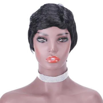 Cheap wholesale Perruque 100% human hair Pixie cut bob Curl Natural Wig, Bleached Knots Indian Brazilian Virgin  Human Hair Wigs