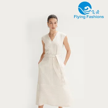 White V-neck sleeveless cotton dress