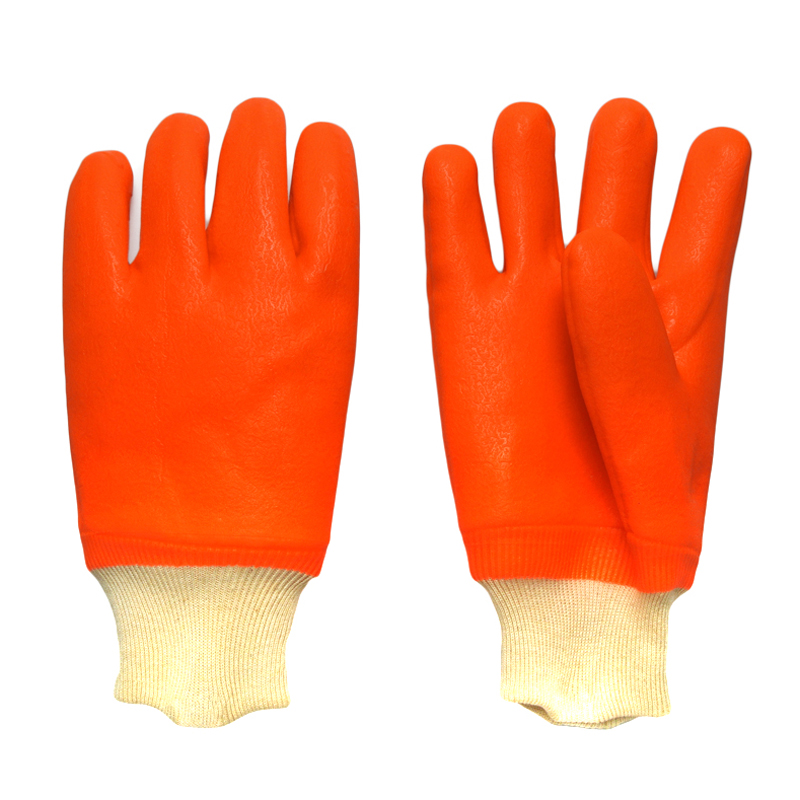 Guantes de trabajo de trabajo de PVC de invierno fluorescentes Acabado arenoso