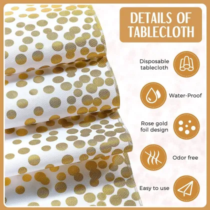 Gold Dot Confetti Rectangular Table Covers for Parties, Thanksgiving, Christmas, Wedding - Disposable Table Cloths