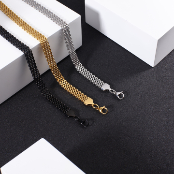 18K Gold Plated Stainless Steel Weaved Chain Necklace and Bracelet Set for Ladies - Elegant Jewelry Accessory