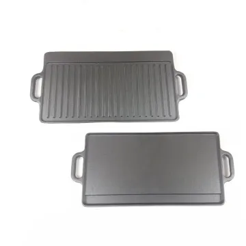 Mexican Style Rectangular Roast Meat Griddle Double Sided Cast Iron Plate Grill Pan