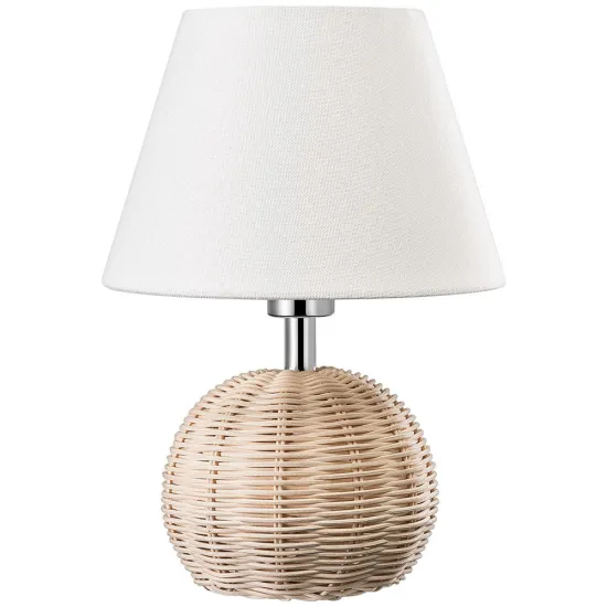Modern Desk Lamp with Vintage Rattan Shade and Wooden Base - TB0071