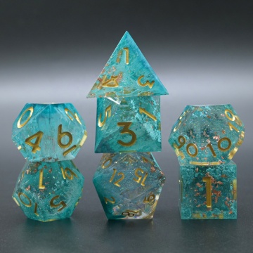 High Grade Handcrafted Emerald Green Snowstorm Resin Dice Set for DND Players