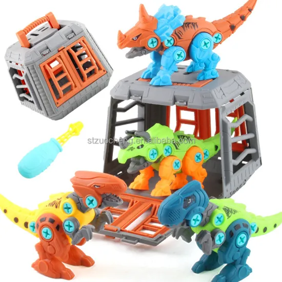 Realistic DIY Assembly Dinosaur Toy Set: 3 Plastic Dinosaurs + 1 Cage - In Stock