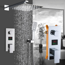 Bathroom Faucet Chrome Polish Digital Display Rain Shower Bath Faucet Wall Mount Bathtub Shower Mixer Tap Bathroom Shower Faucet