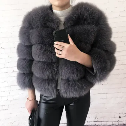 Luxurious Fur Coat Women Cropped