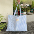 Large Custom Printed Stripe Reusable Daily Canvas Tote