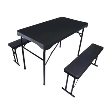 3 Piece Plastic Folding Table and Chair Set: Patio, Balcony, Camping Furniture with Wood Grain Finish - Ideal for Beer Tables and Benches