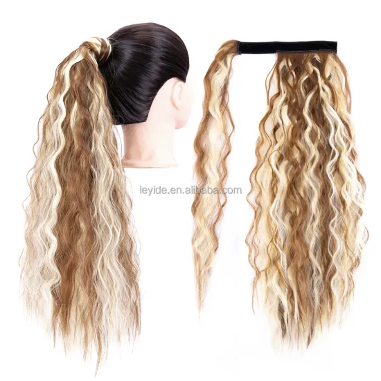 22" Long Natural Kinky Straight Afro Curly Hairpiece Pony Tail Synthetic Hair Extensions Wrap Around Ponytails for Black Women