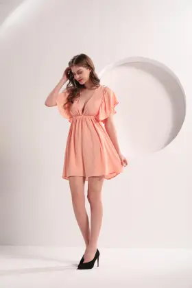 Women's Crepe Butterfly Peach Color Dress